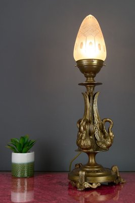 Empire Style Bronze-Colored Pewter and Frosted Cut Glass Table Lamp, 1900s-KEG-799448