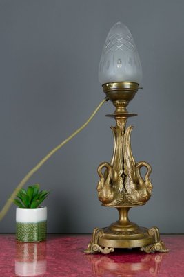 Empire Style Bronze-Colored Pewter and Frosted Cut Glass Table Lamp, 1900s-KEG-799448