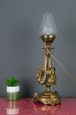 Empire Style Bronze-Colored Pewter and Frosted Cut Glass Table Lamp, 1900s-KEG-799448