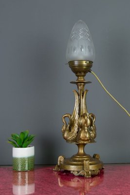 Empire Style Bronze-Colored Pewter and Frosted Cut Glass Table Lamp, 1900s-KEG-799448