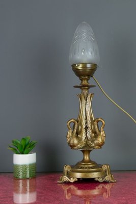 Empire Style Bronze-Colored Pewter and Frosted Cut Glass Table Lamp, 1900s-KEG-799448