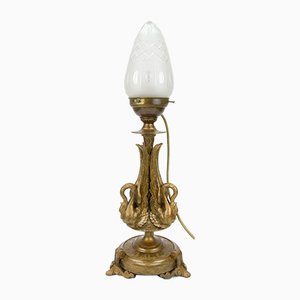 Empire Style Bronze-Colored Pewter and Frosted Cut Glass Table Lamp, 1900s-KEG-799448