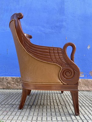 Empire Style Carved Leather Armchair-GOA-1777624