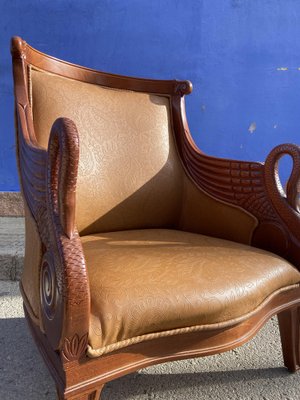 Empire Style Carved Leather Armchair-GOA-1777624