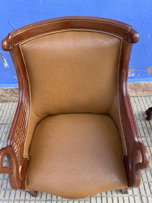 Empire Style Carved Leather Armchair-GOA-1777624