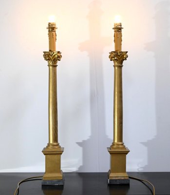 Empire Style Giltwood Candleholder Table Lamps, 19th Century, Set of 2-RVK-1701952