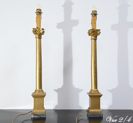 Empire Style Giltwood Candleholder Table Lamps, 19th Century, Set of 2-RVK-1701952