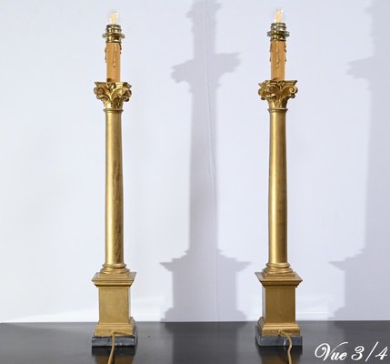 Empire Style Giltwood Candleholder Table Lamps, 19th Century, Set of 2-RVK-1701952