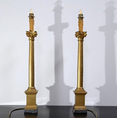 Empire Style Giltwood Candleholder Table Lamps, 19th Century, Set of 2-RVK-1701952