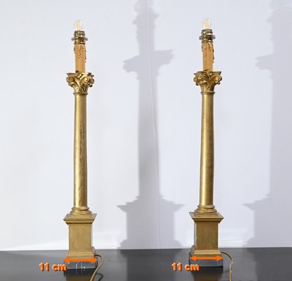 Empire Style Giltwood Candleholder Table Lamps, 19th Century, Set of 2-RVK-1701952