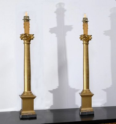 Empire Style Giltwood Candleholder Table Lamps, 19th Century, Set of 2-RVK-1701952