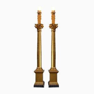 Empire Style Giltwood Candleholder Table Lamps, 19th Century, Set of 2-RVK-1701952