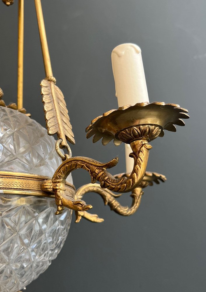 Empire Style Hot Air Balloon Chandelier in Bronze and Crystal, 1940s