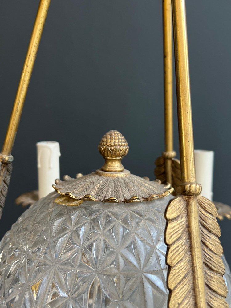 Empire Style Hot Air Balloon Chandelier in Bronze and Crystal, 1940s