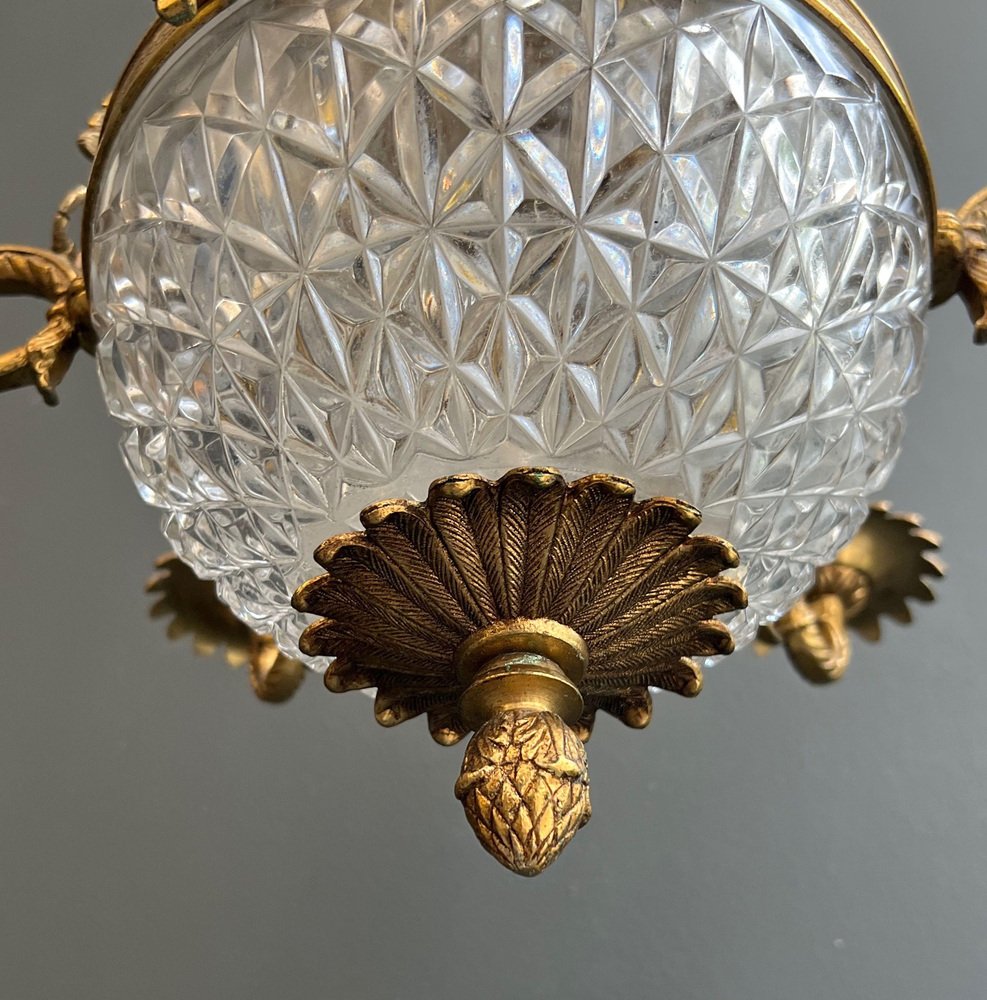 Empire Style Hot Air Balloon Chandelier in Bronze and Crystal, 1940s