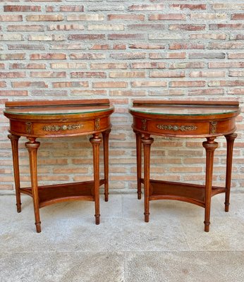 Empire Style Mahogany Nightstands with Bronze and Brass Details, 1930s, Set of 2-NOU-935518