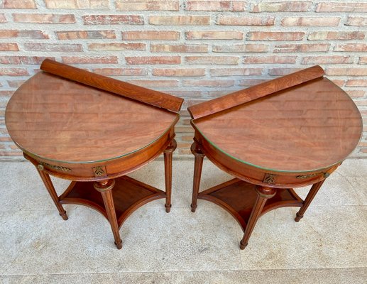 Empire Style Mahogany Nightstands with Bronze and Brass Details, 1930s, Set of 2-NOU-935518