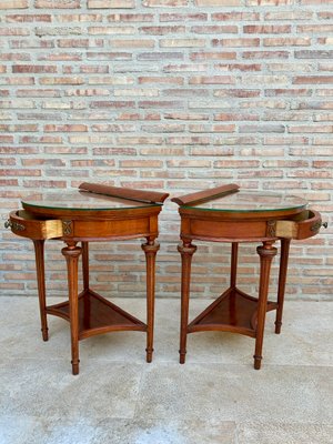 Empire Style Mahogany Nightstands with Bronze and Brass Details, 1930s, Set of 2-NOU-935518