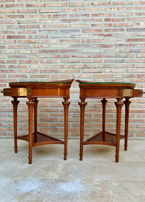 Empire Style Mahogany Nightstands with Bronze and Brass Details, 1930s, Set of 2-NOU-935518