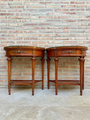 Empire Style Mahogany Nightstands with Bronze and Brass Details, 1930s, Set of 2-NOU-935518