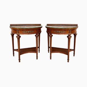 Empire Style Mahogany Nightstands with Bronze and Brass Details, 1930s, Set of 2-NOU-935518