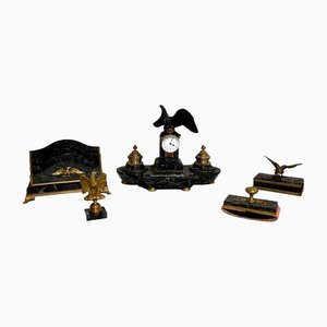 Empire Style Marble and Bronze Clock Set, Late 1800s, Set of 5-RVK-1420555