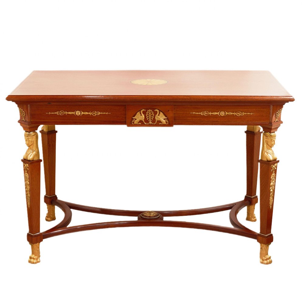 Empire Table Covered with Precious Wood Veneer and Gilded Bronze-WMV-1781022