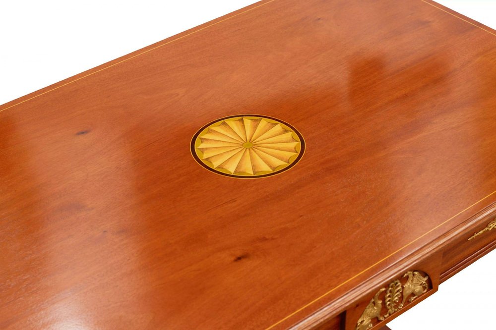 Empire Table Covered with Precious Wood Veneer and Gilded Bronze