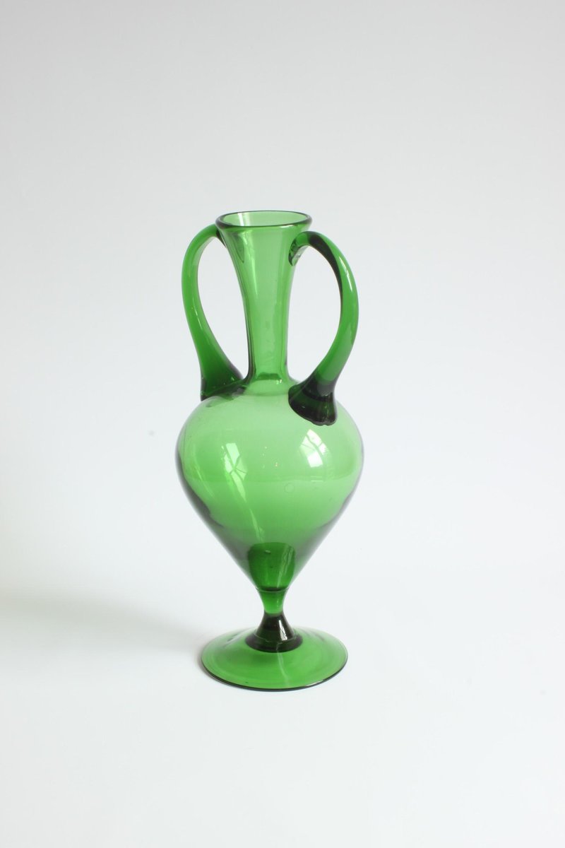 Empoli Verde Glass Etruscan Amphora Vase, Tuscany 1940s