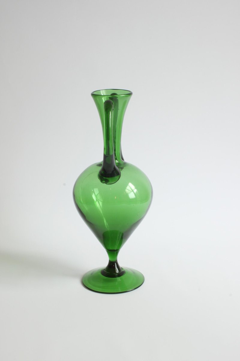 Empoli Verde Glass Etruscan Amphora Vase, Tuscany 1940s