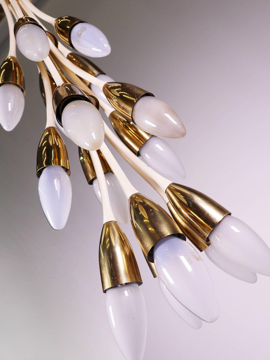 Enamel Brass Chandelier, 1950s, Italy