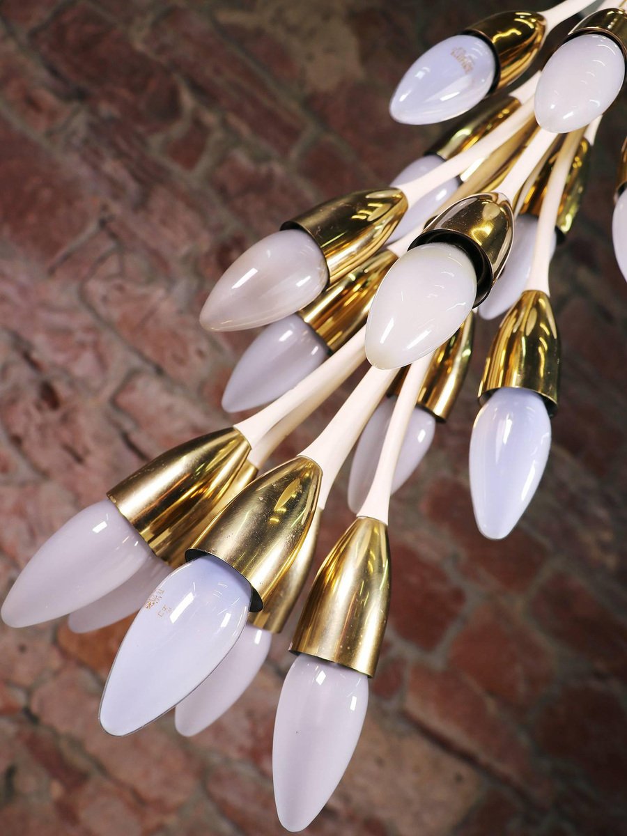 Enamel Brass Chandelier, 1950s, Italy