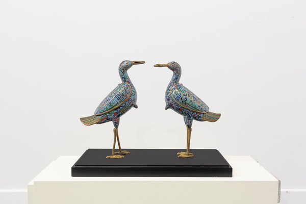 Enamel Cranes, 1950s, Set of 2-UJE-604887