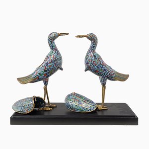 Enamel Cranes, 1950s, Set of 2-UJE-604887