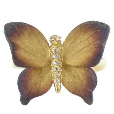 Enamel Diamond and Yellow Gold Butterfly Ring-OLU-896193