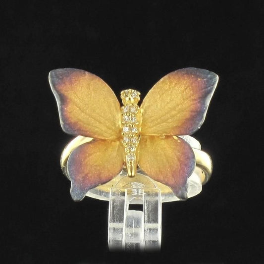 Enamel Diamond and Yellow Gold Butterfly Ring