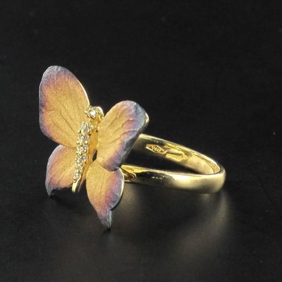 Enamel Diamond and Yellow Gold Butterfly Ring-OLU-896193