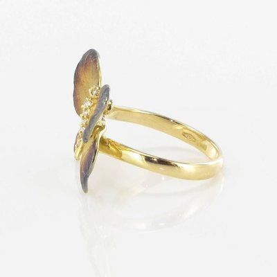 Enamel Diamond and Yellow Gold Butterfly Ring-OLU-896193