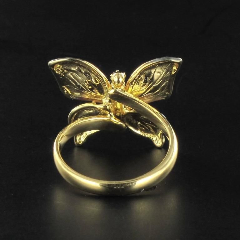 Enamel Diamond and Yellow Gold Butterfly Ring