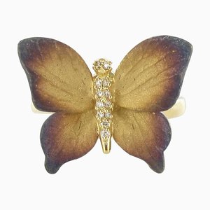 Enamel Diamond and Yellow Gold Butterfly Ring-OLU-896193