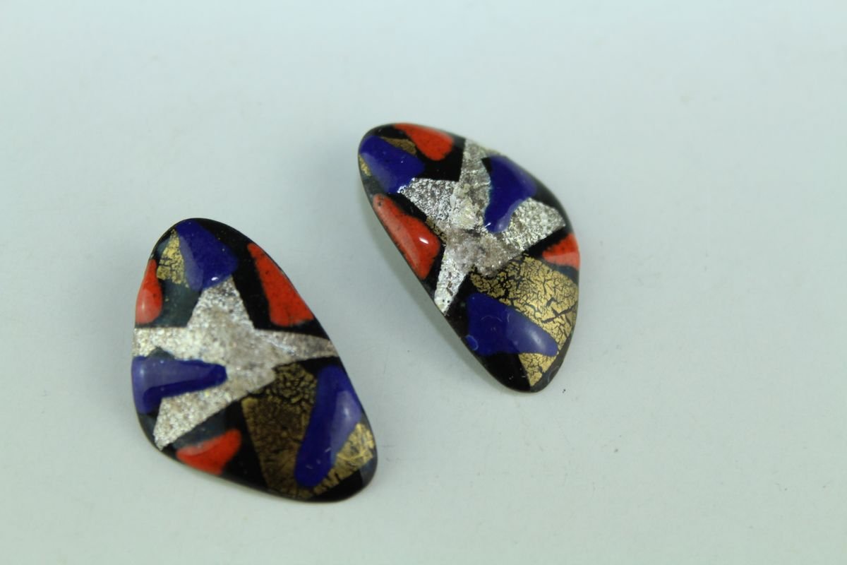 Enamel Ear Clips from Atelier Casanova, 1950s, Set of 2