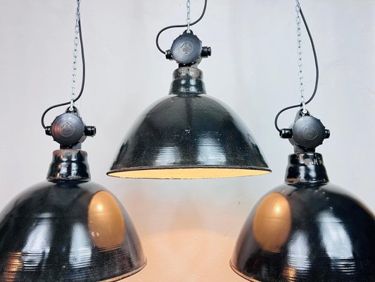 Enamel Factory Lamps, GDR, 1960s, Set of 3-WPB-1786007