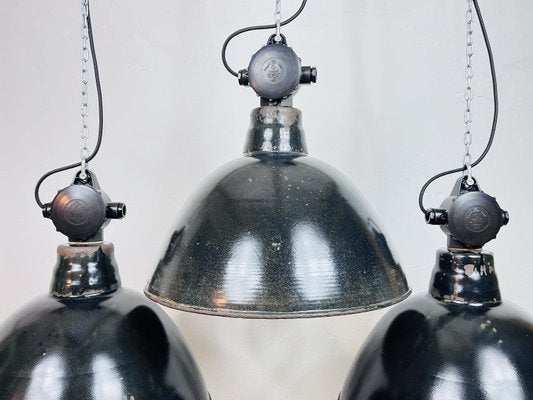 Enamel Factory Lamps, GDR, 1960s, Set of 3-WPB-1786007