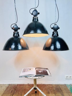 Enamel Factory Lamps, GDR, 1960s, Set of 3-WPB-1786007