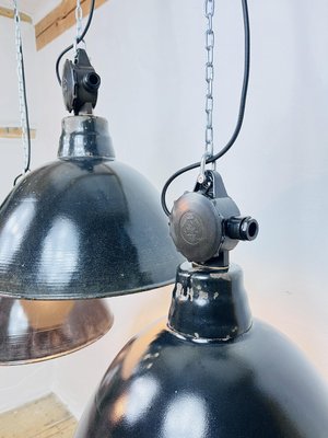 Enamel Factory Lamps, GDR, 1960s, Set of 3-WPB-1786007