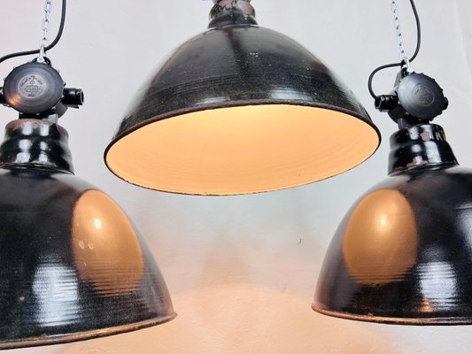 Enamel Factory Lamps, GDR, 1960s, Set of 3-WPB-1786007