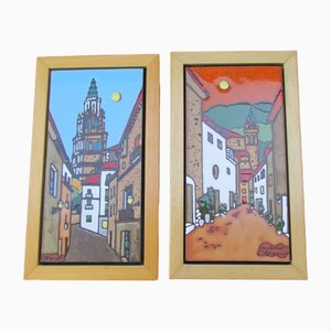 Enameled Earthenware Panels in Frames by Guillermo Saint Germier, Set of 2-RDN-1351346