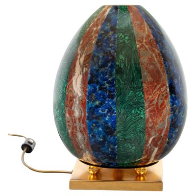 Enameled Faux Colored Marble, Malachite and Brass Table Lamp, 1970s-KL-2016928