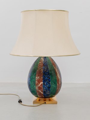 Enameled Faux Colored Marble, Malachite and Brass Table Lamp, 1970s-KL-2016928