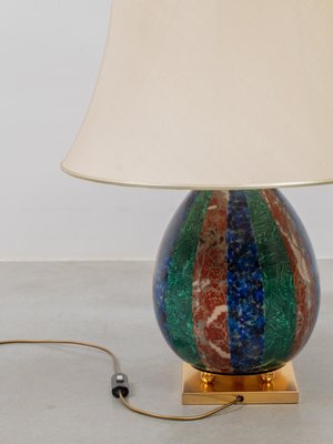 Enameled Faux Colored Marble, Malachite and Brass Table Lamp, 1970s-KL-2016928